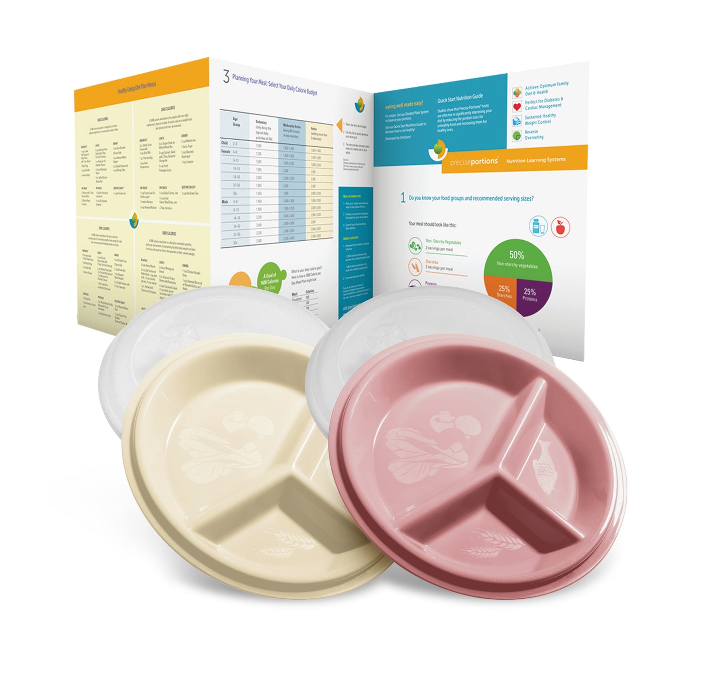 Go Healthy 3-Section Portion Control Plate with vented lid and compartments