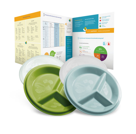 Go Healthy 3-Section Portion Control Plate with vented lid and compartments