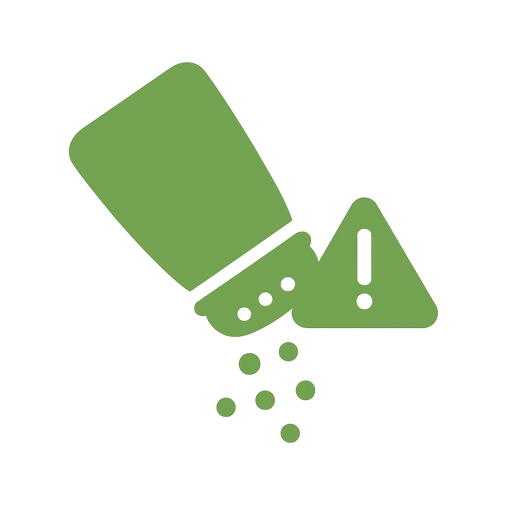 Salt shaker icon with sodium warning triangle
