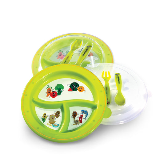 Children's Show 'n Tell Nutrition Learning 3-Section Lidded Learning Plates with utensils (set 2)