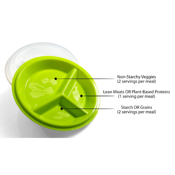 3-Section Portion Control Plate with snap-tight lid for meal prep