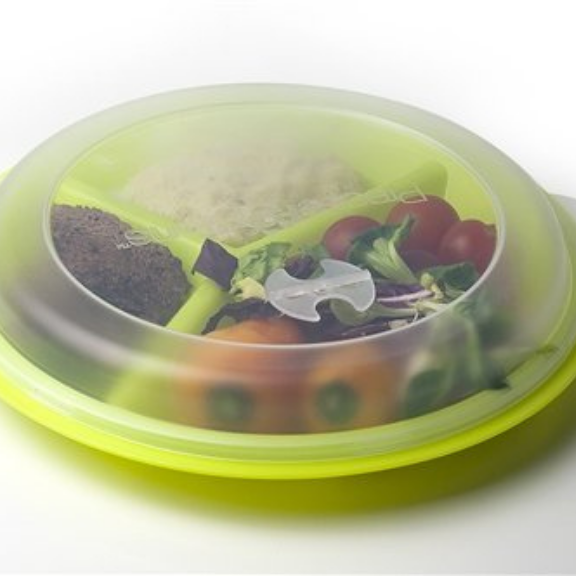 Precise Portions Compartment Lunchbag with 1 Lidded 3-section Portion control Divided Plate and Nutrition Guide